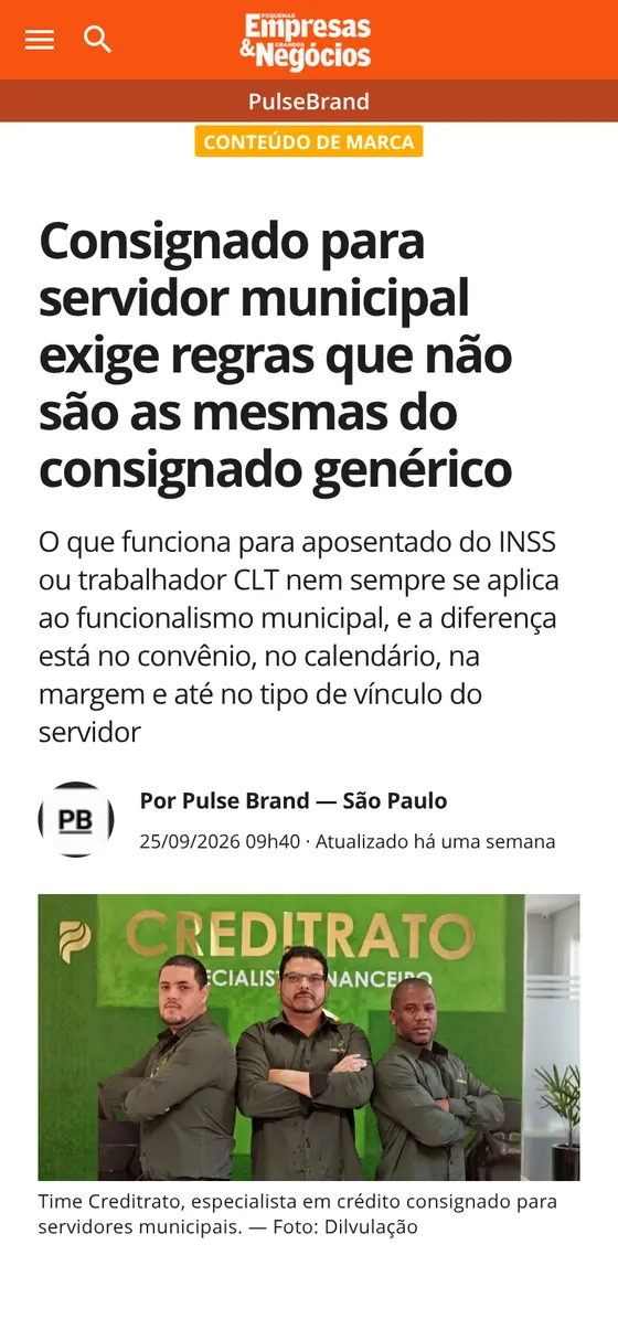 Matéria publicada em PEGN: Creditrato