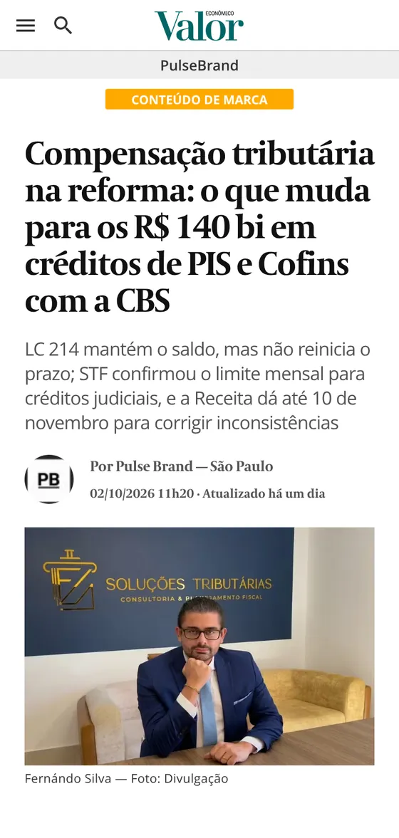 Matéria publicada em Valor Econômico: FS Soluções Tributárias
