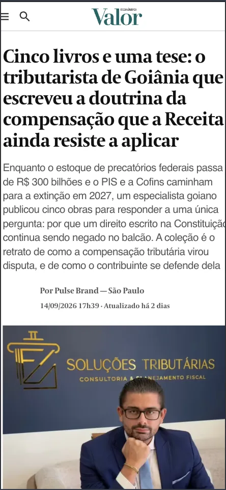 Matéria publicada em Valor Econômico: FS Soluções Tributárias