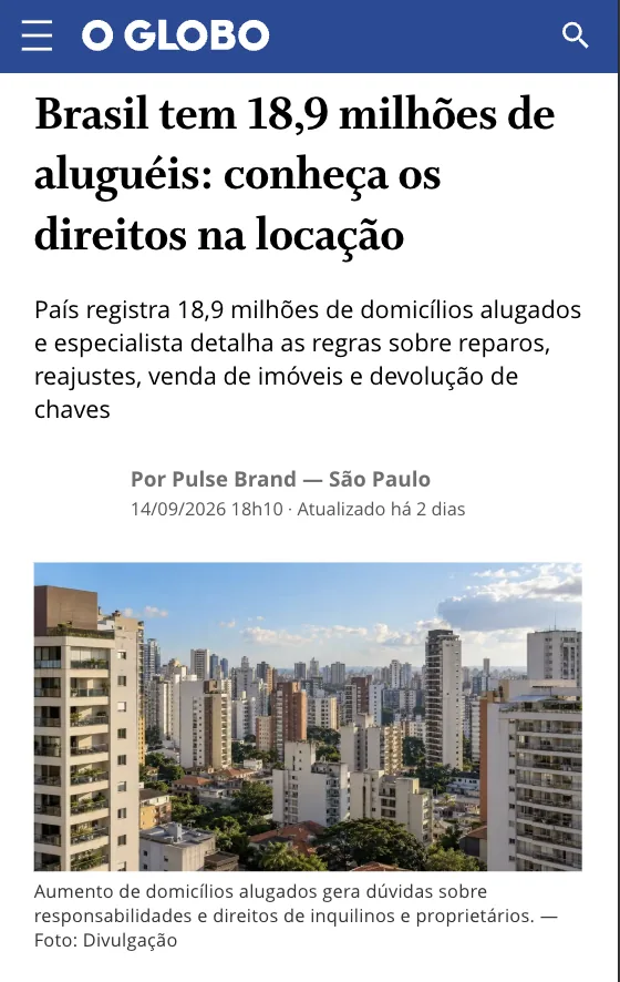 Matéria publicada em O Globo: Mercado de locação