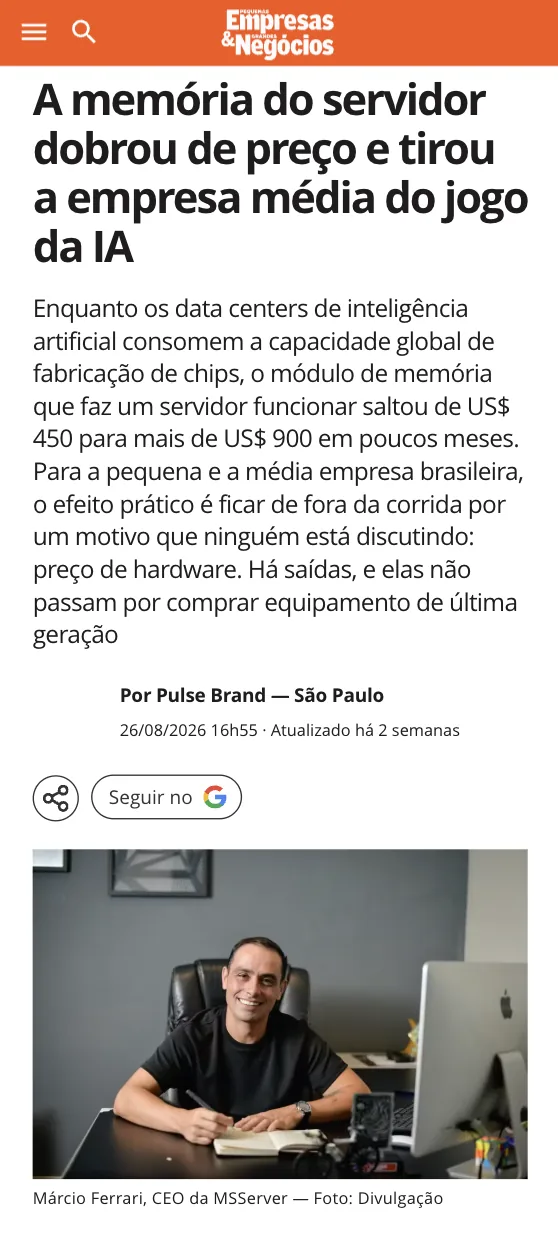 Matéria publicada em PEGN: MSServer