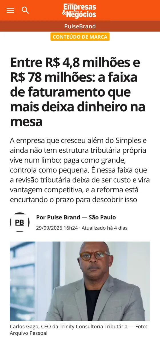 Matéria publicada em PEGN: Trinity Consultoria Tributária