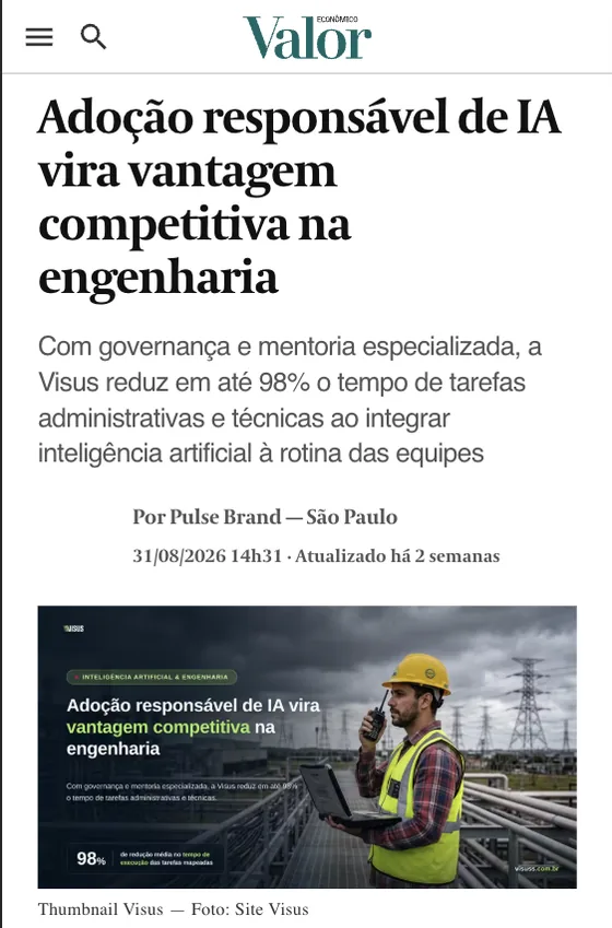 Matéria publicada em Valor Econômico: Visus Engenharia